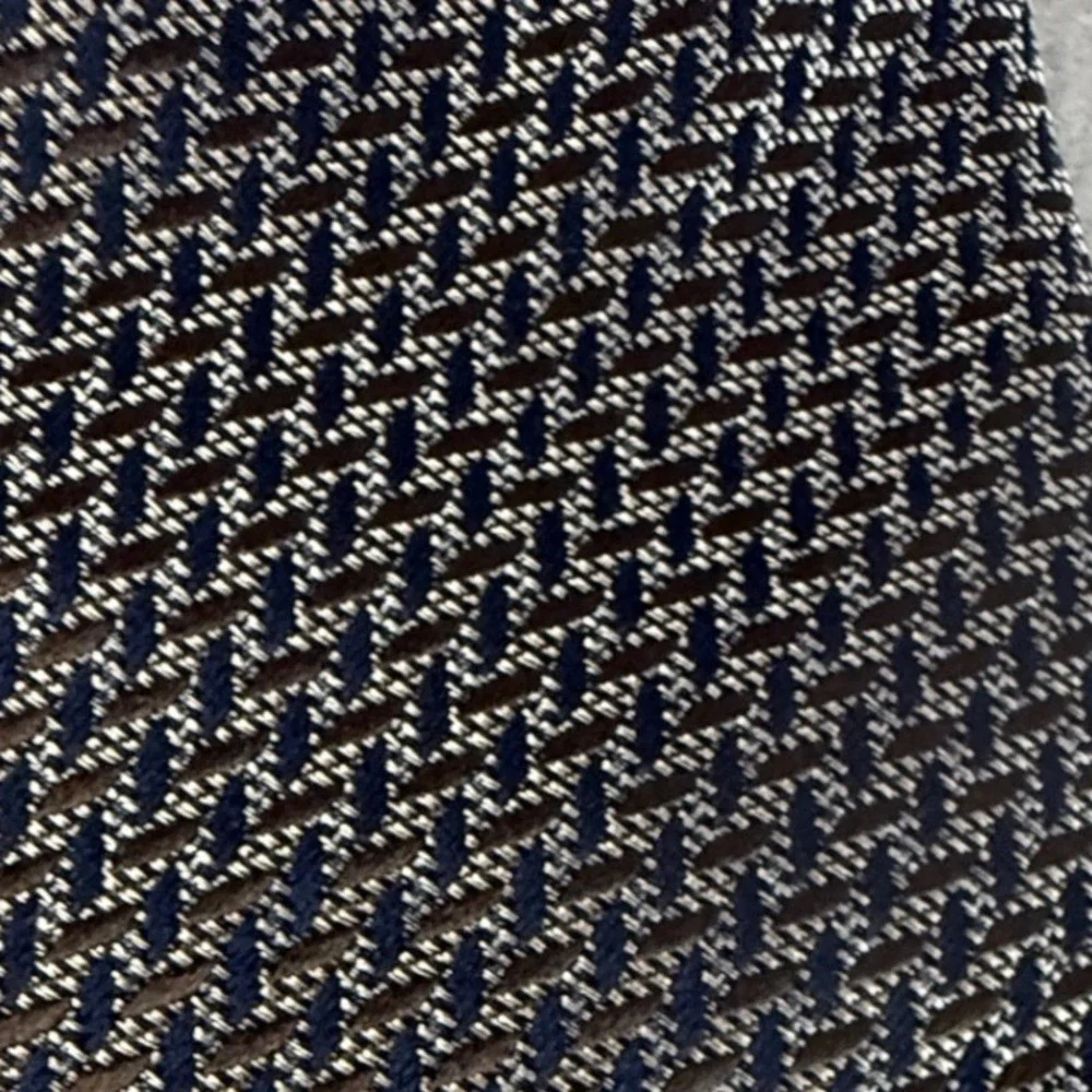 Ermenegildo Zegna Mens Silk Tie Navy Blue Brown Geometric Made in‎ Italy Luxury